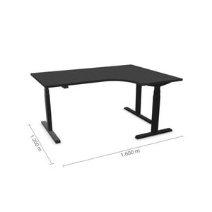 Elektriliselt reguleeritava kõrgusega laud Prestige Line, L-kujuline, 160 cm x 120 cm – Must / Must / Parempoolne