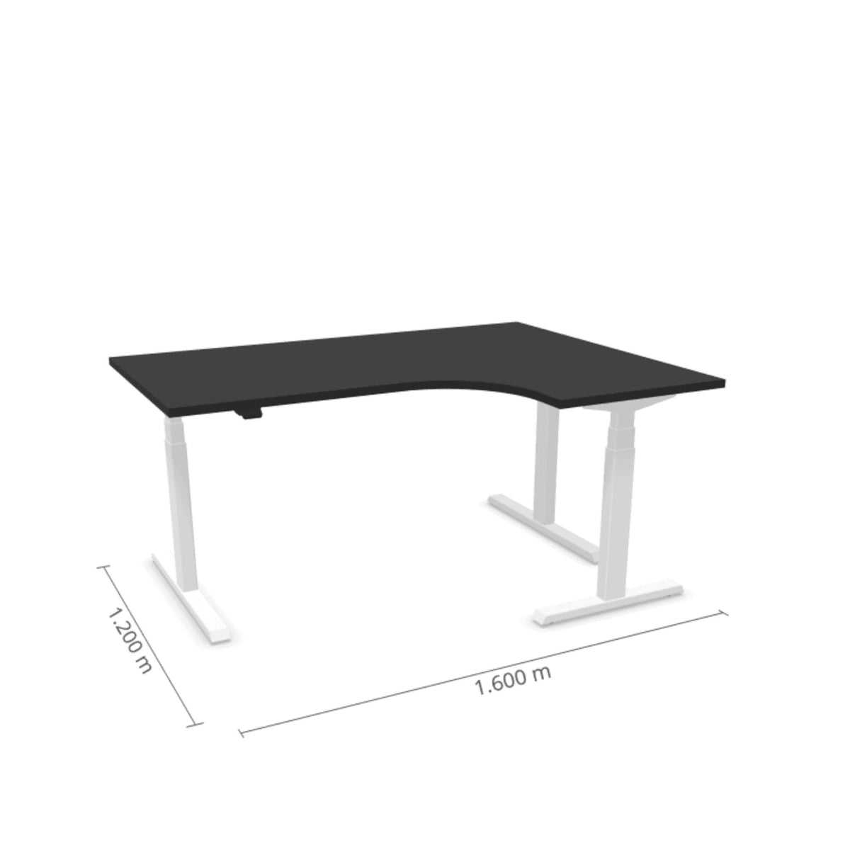 Elektriliselt reguleeritava kõrgusega laud Prestige Line, L-kujuline, 160 cm x 120 cm – Must / Valge / Parempoolne