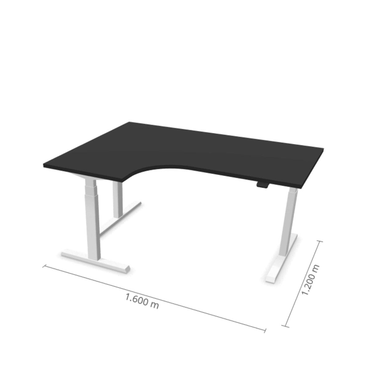 Elektriliselt reguleeritava kõrgusega laud Prestige Line, L-kujuline, 160 cm x 120 cm – Must / Valge / Vasakpoolne