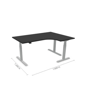 Elektriliselt reguleeritava kõrgusega laud Prestige Line, L-kujuline, 160 cm x 120 cm – Must / Hõbedane / Parempoolne