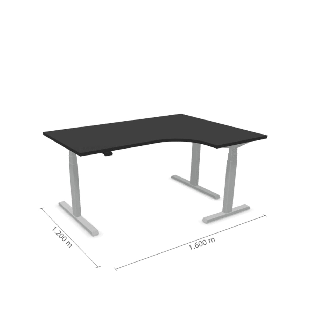 Elektriliselt reguleeritava kõrgusega laud Prestige Line L-kujuline 160 cm x 120 cm – Must / Hõbedane / Parem