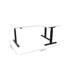 Elektriliselt reguleeritava kõrgusega laud Prestige Line, L-kujuline, 160 cm x 120 cm – Valge / Must / Parempoolne