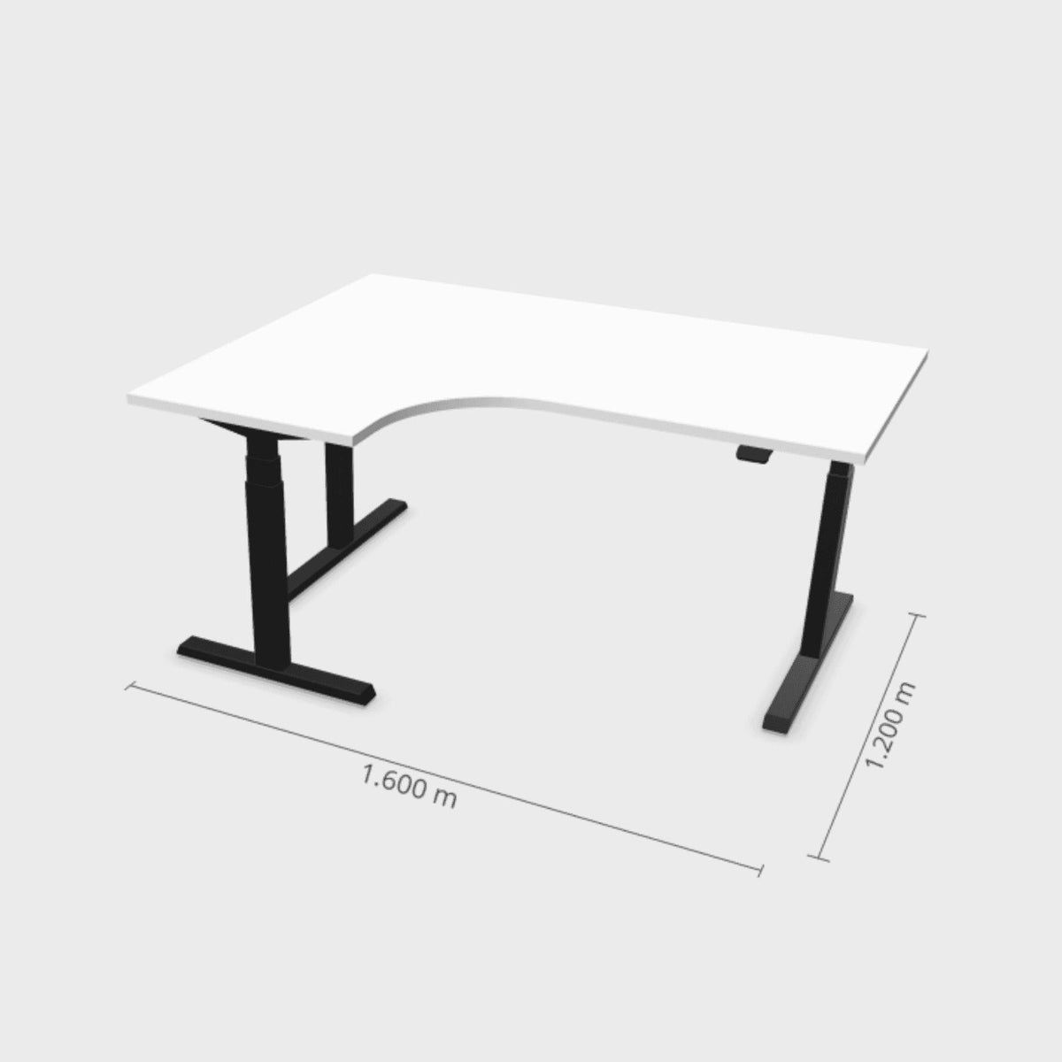 Elektriliselt reguleeritava kõrgusega laud Prestige Line, L-kujuline, 160 cm x 120 cm – Valge / Must / Vasakpoolne