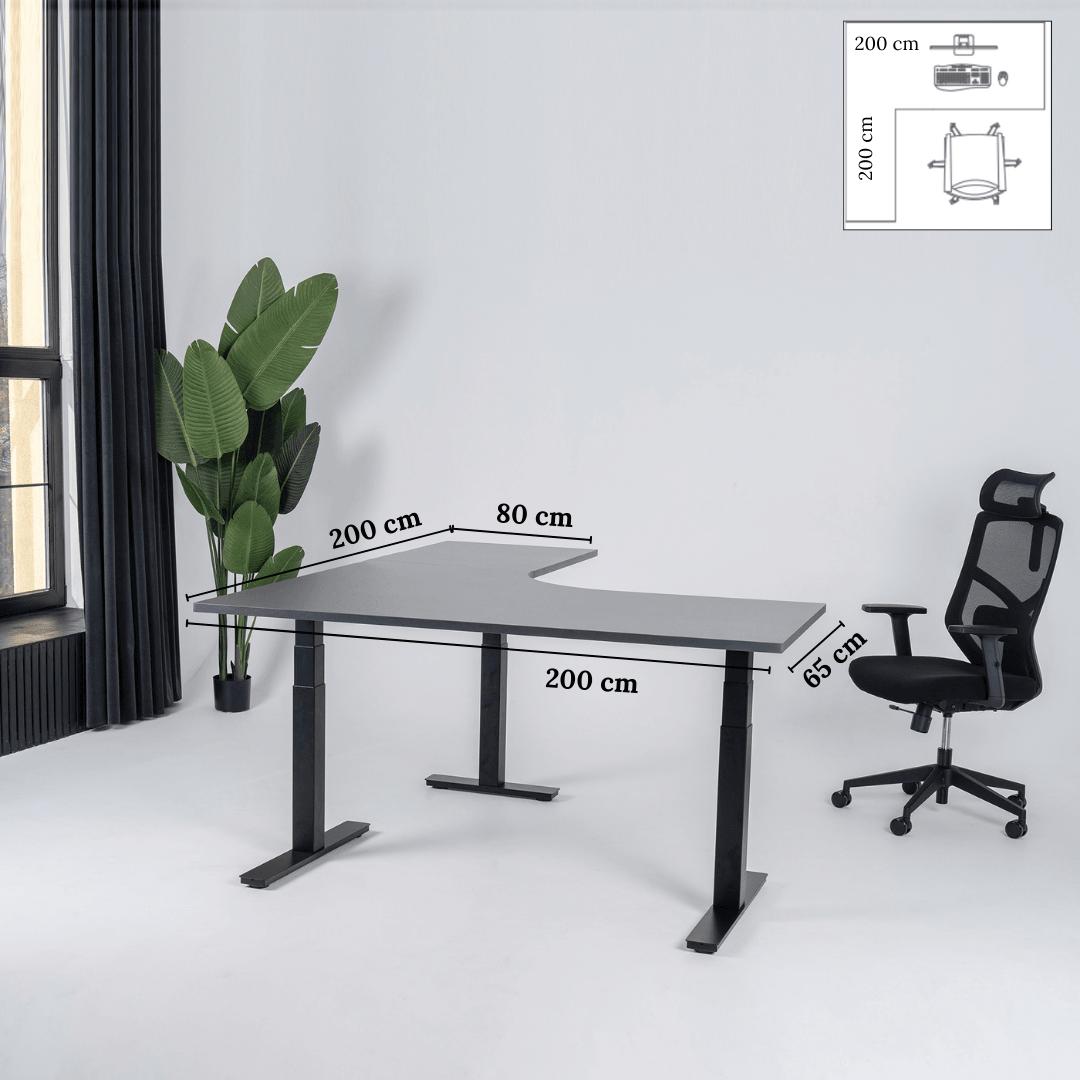 Elektriliselt reguleeritava kõrgusega L-kujuline laud Prestige Line 200 cm x 200 cm – Antratsiit / Must / Vasak