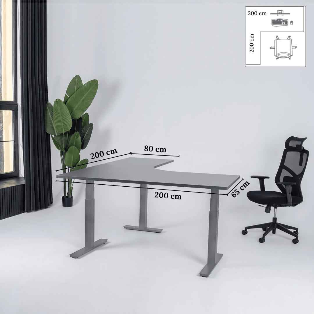 Elektriliselt reguleeritava kõrgusega L-kujuline laud Prestige Line 200 cm x 200 cm – Antratsiit / Hall / Vasak