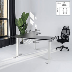 Elektriliselt reguleeritava kõrgusega L-kujuline laud Prestige Line 200 cm x 200 cm – Must / Valge / Vasak