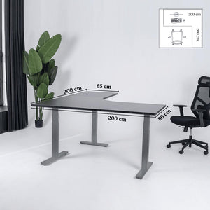 Elektriliselt reguleeritava kõrgusega L-kujuline laud Prestige Line 200 cm x 200 cm – Must / Hall / Parem