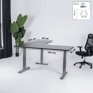 Elektriliselt reguleeritava kõrgusega L-kujuline laud Prestige Line 200 cm x 200 cm – Must / Hall / Vasak