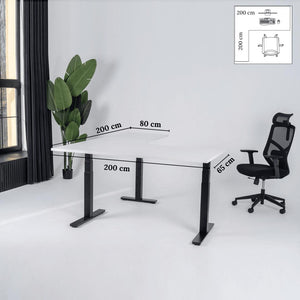 Elektriliselt reguleeritava kõrgusega L-kujuline laud Prestige Line 200 cm x 200 cm – Valge / Must / Vasak