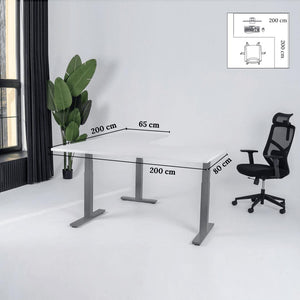 Elektriliselt reguleeritava kõrgusega L-kujuline laud Prestige Line 200 cm x 200 cm – Valge / Hall / Parem