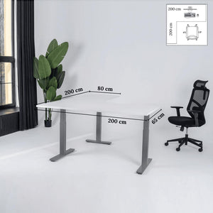 Elektriliselt reguleeritava kõrgusega L-kujuline laud Prestige Line 200 cm x 200 cm – Valge / Hall / Vasak