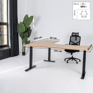Elektriliselt reguleeritava kõrgusega L-kujuline laud Prestige Line 200 cm x 200 cm – American oak / Must / Vasak
