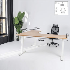 Elektriliselt reguleeritava kõrgusega L-kujuline laud Prestige Line 200 cm x 200 cm – American oak / Valge / Vasak