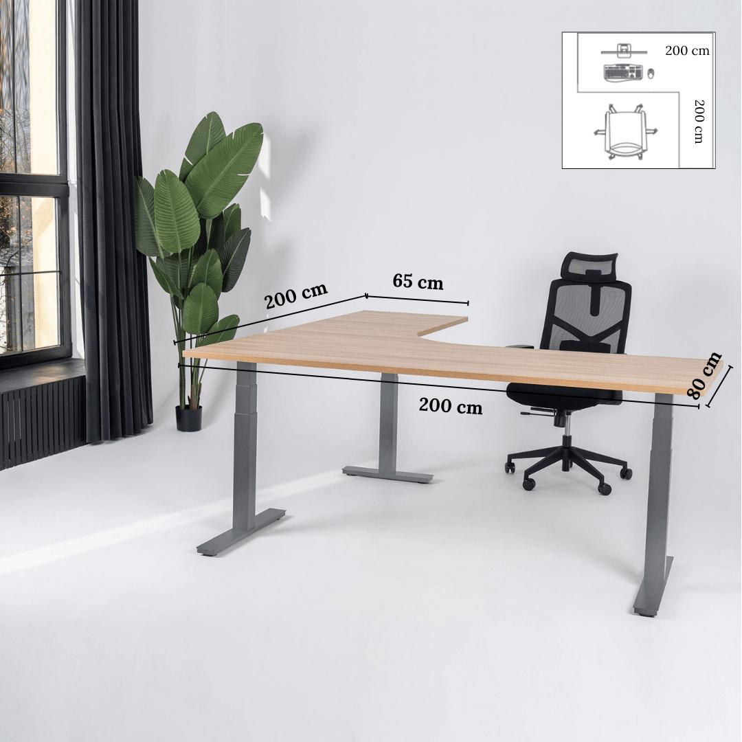 Elektriliselt reguleeritava kõrgusega L-kujuline laud Prestige Line 200 cm x 200 cm – American oak / Hall / Parem