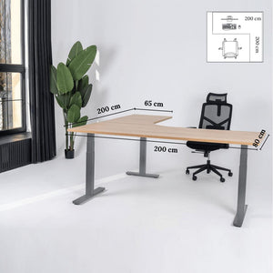 Elektriliselt reguleeritava kõrgusega L-kujuline laud Prestige Line 200 cm x 200 cm – American oak / Hall / Parem