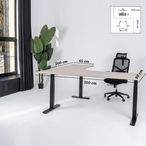 Elektriliselt reguleeritava kõrgusega L-kujuline laud Prestige Line 200 cm x 200 cm – Nabucco / Must / Parem