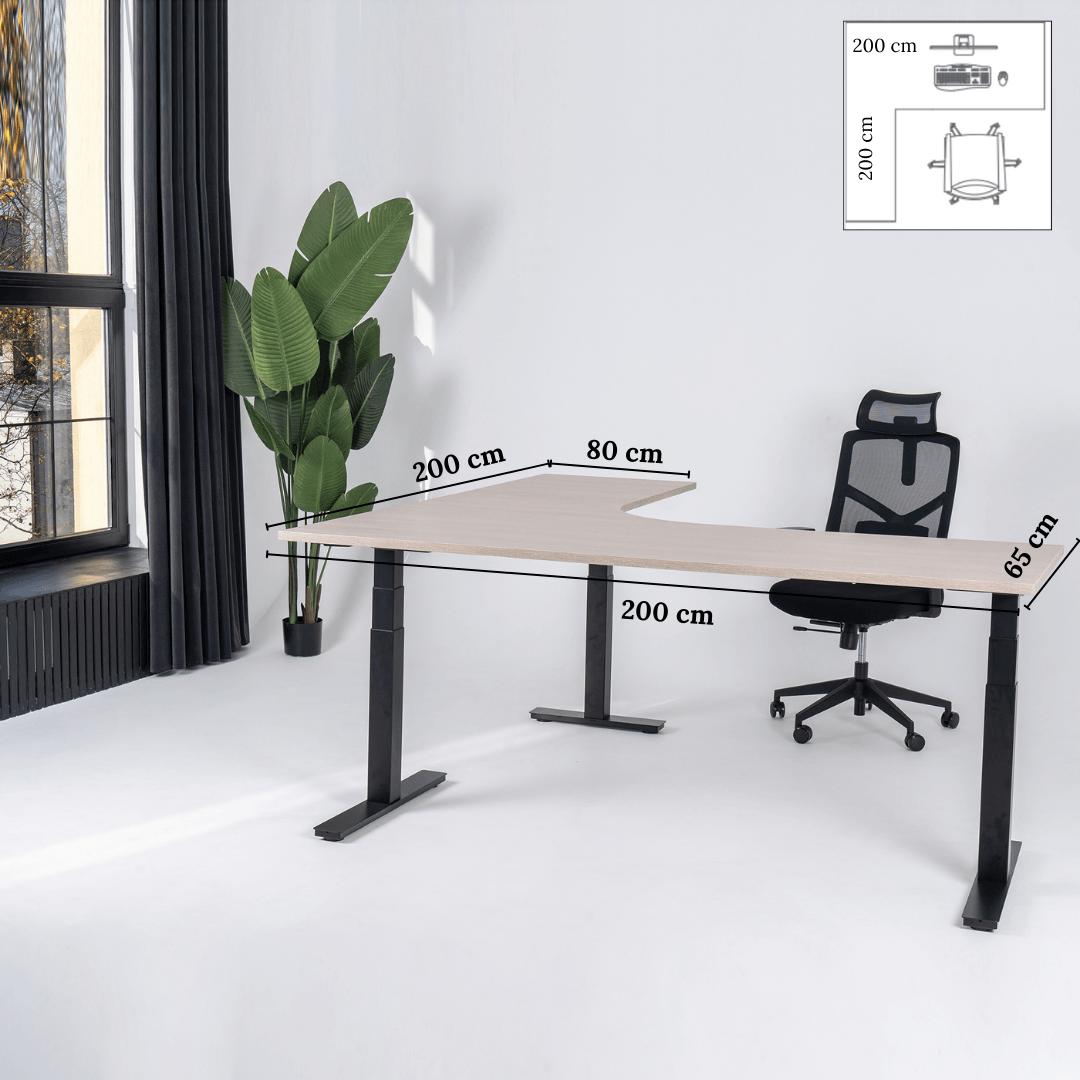 Elektriliselt reguleeritava kõrgusega L-kujuline laud Prestige Line 200 cm x 200 cm – Nabucco / Must / Vasak