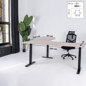 Elektriliselt reguleeritava kõrgusega L-kujuline laud Prestige Line 200 cm x 200 cm – Nabucco / Must / Vasak