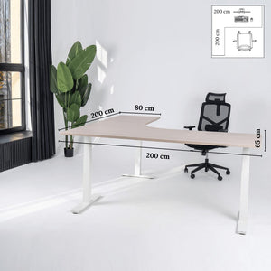 Elektriliselt reguleeritava kõrgusega L-kujuline laud Prestige Line 200 cm x 200 cm – Nabucco / Valge / Vasak