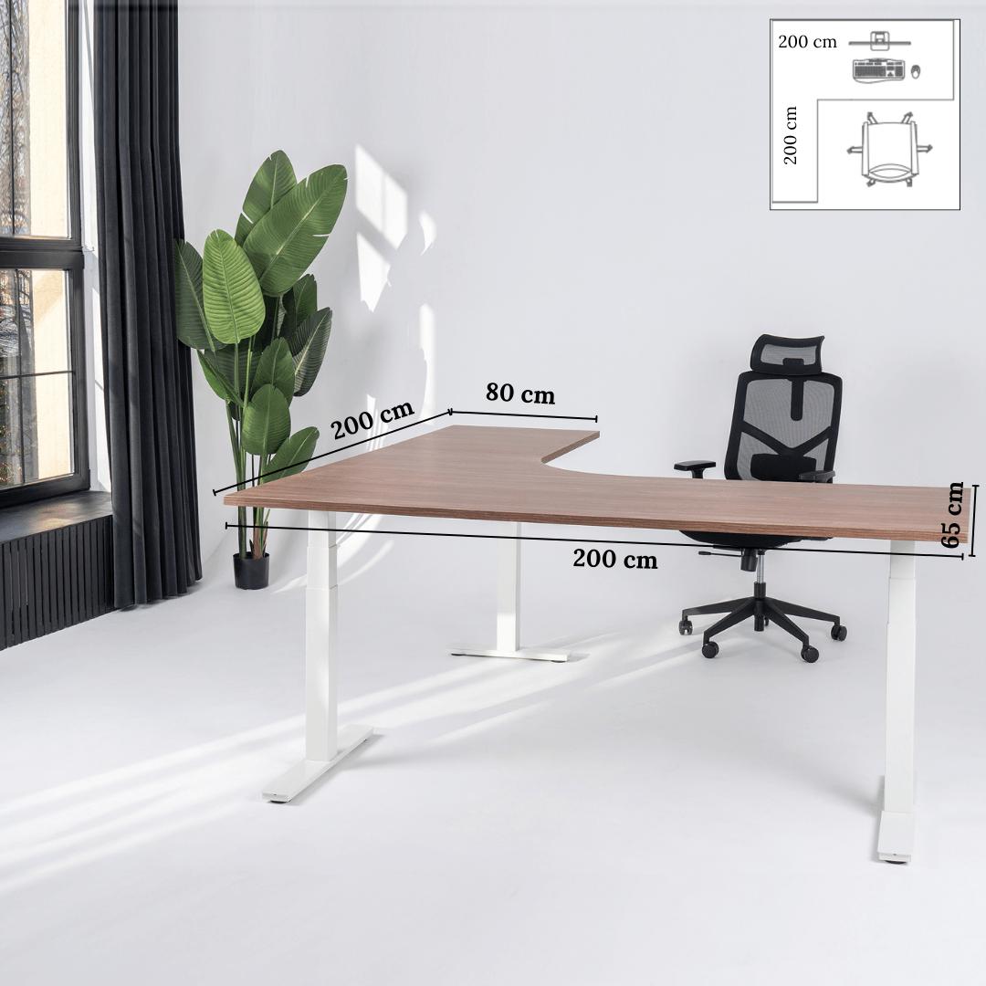 Elektriliselt reguleeritava kõrgusega L-kujuline laud Prestige Line 200 cm x 200 cm – Pähkel / Valge / Vasak