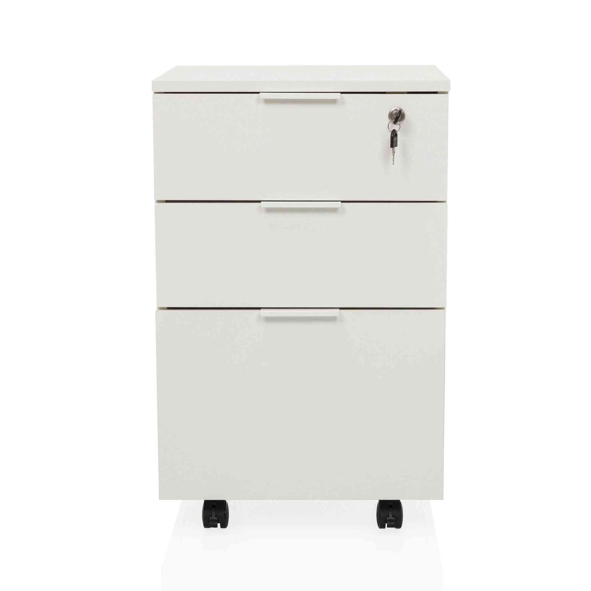 Ratastel sahtliboks LOCK, 3 sahtlit, valge, lukustatav FD-Ergostock