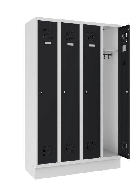 Riidekapp Classic sokliga, 4 sektsiooni – helehall / must