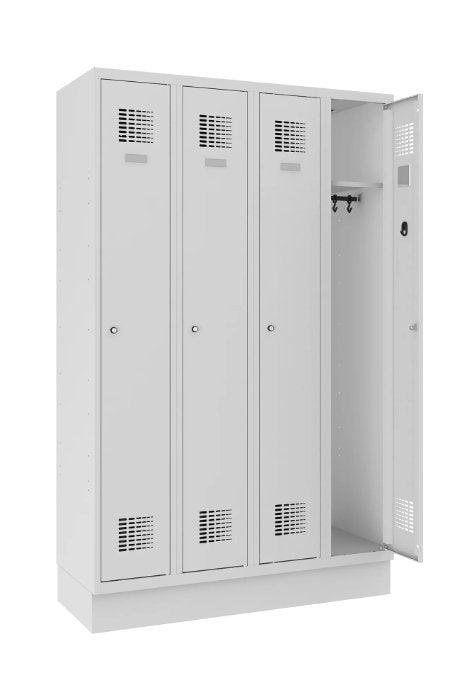 Riidekapp Classic sokliga, 4 sektsiooni – helehall / helehall
