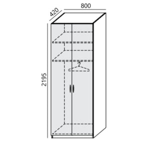 Garderobekapp PRO LINE, riidepuutoru ja 2 riiulit, 2195x800x420 mm, alusraam, konfigureeritav