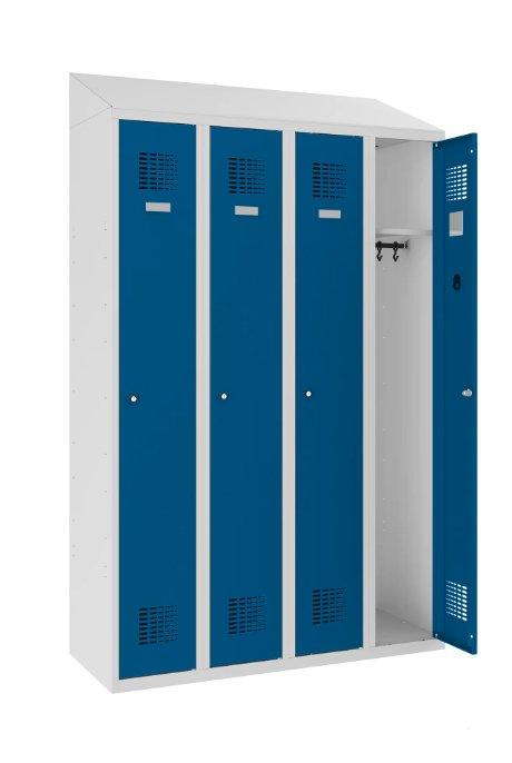 Riidekapp Sloping Top, 4 sektsiooni – helehall / sinine