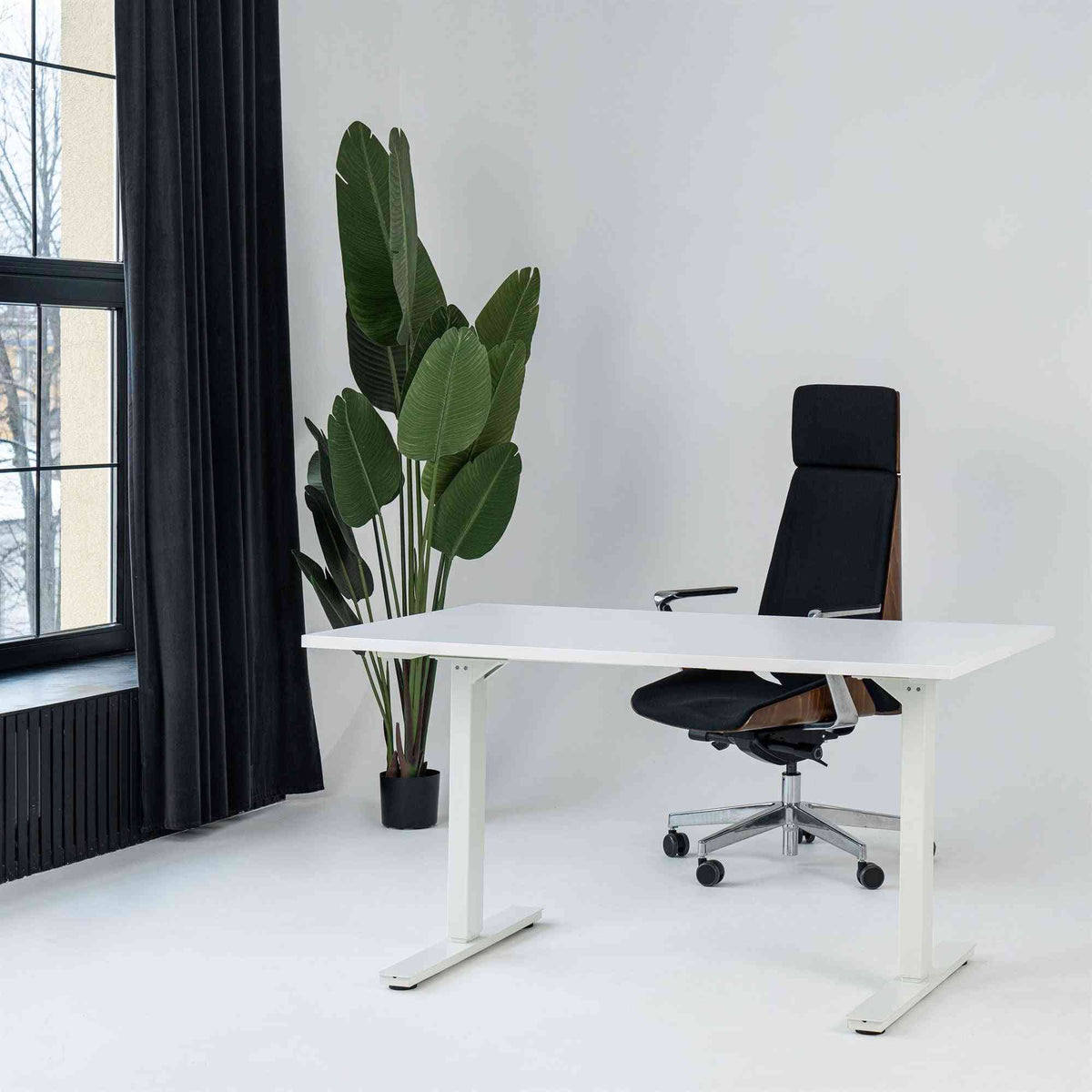 Käsitsi reguleeritava kõrgusega laud Handle Line – valge / valge / 120 x 80 cm