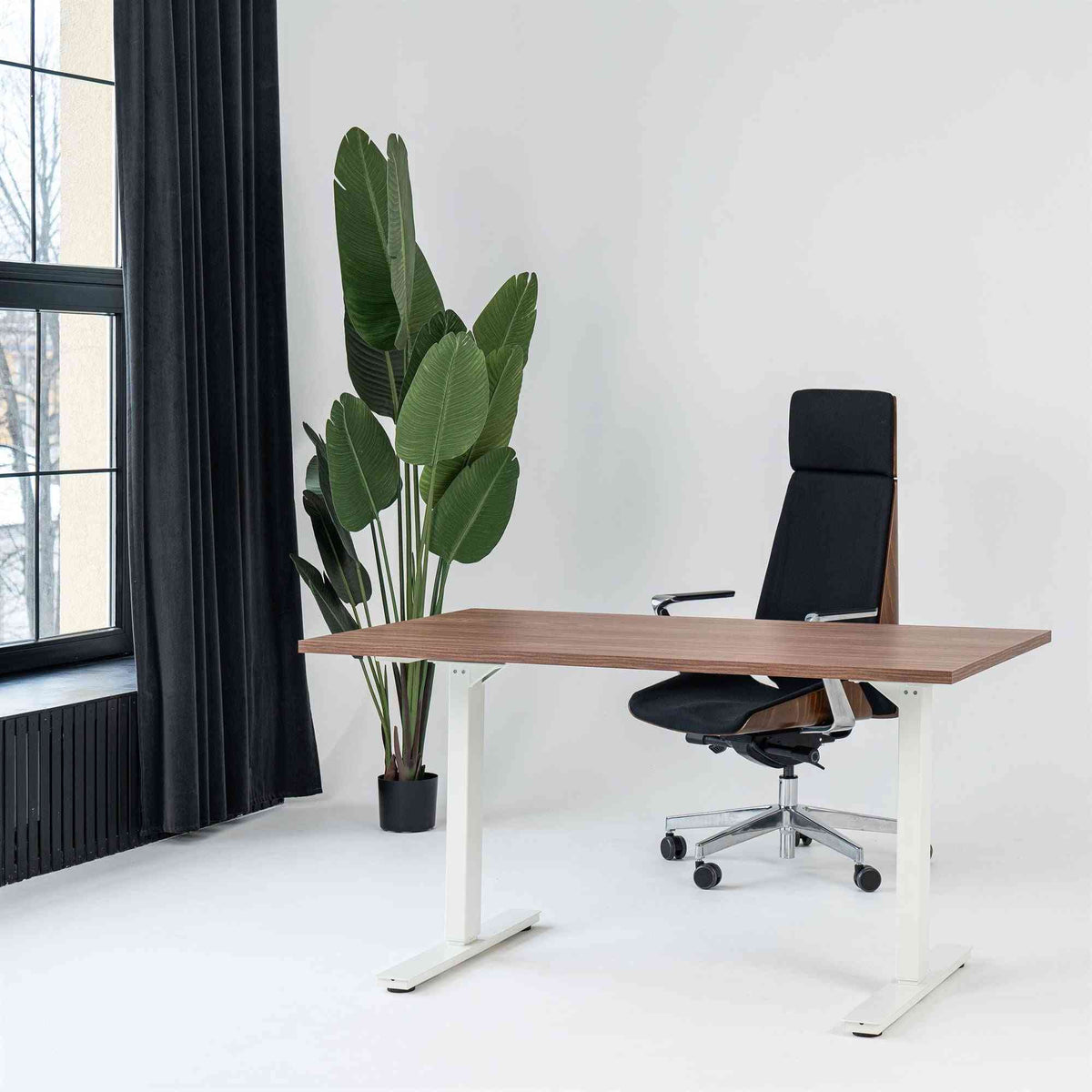 Käsitsi reguleeritava kõrgusega laud Handle Line – pähkel / valge / 120 x 80 cm