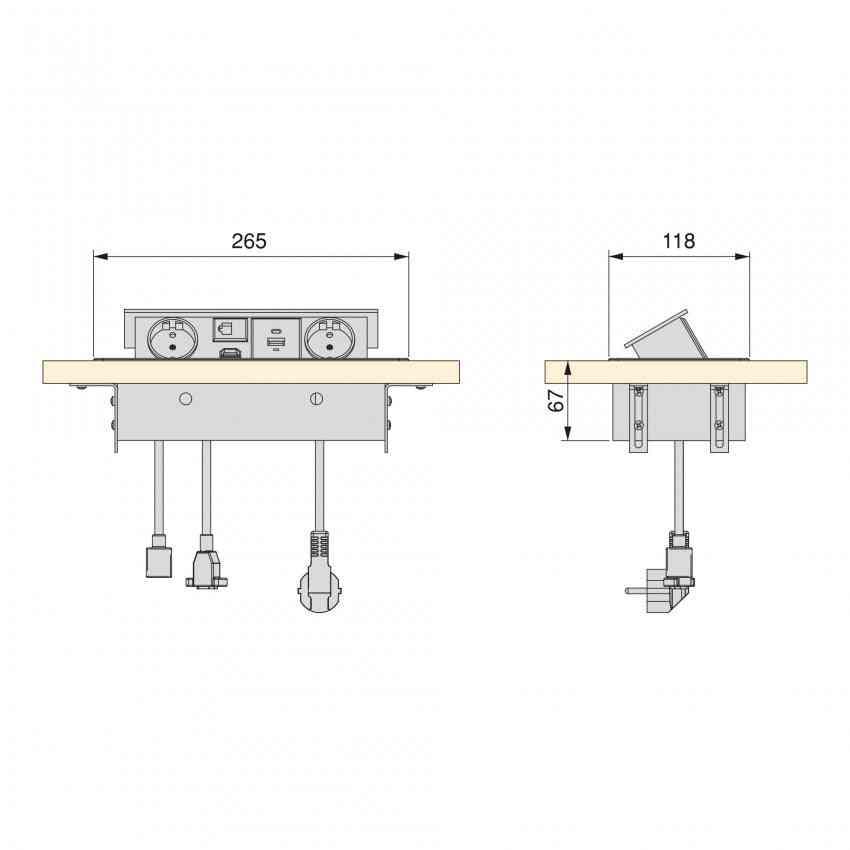Sisseehitatav pistikupesaplokk Atom 26 | 2x SCHUKO, USB A+C, HDMI, must