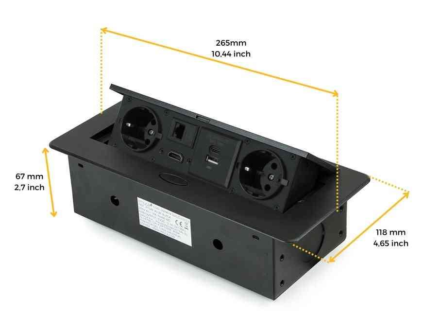 Sisseehitatav pistikupesaplokk Atom 26 | 2x SCHUKO, USB A+C, HDMI, must