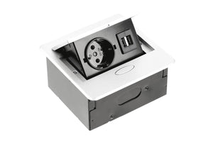 Sisseehitatav pistikupesaplokk AVARO, 1x SCHUKO, 2x USB A – valge