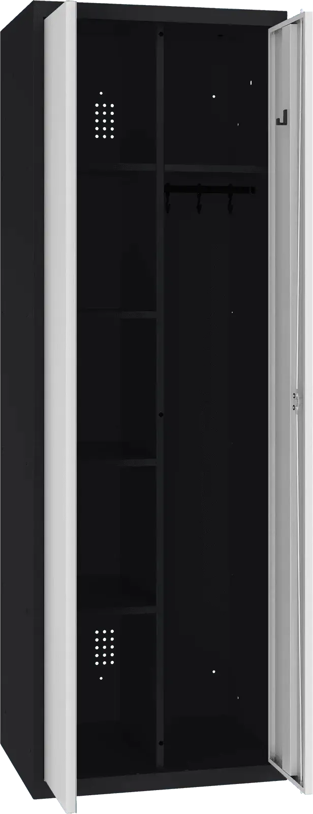 Inventarikapp riputustoruga 1800x600x500 mm – must / helehall