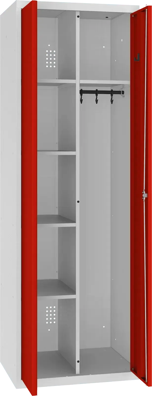Inventarikapp riputustoruga 1800x600x500 mm – helehall / punane