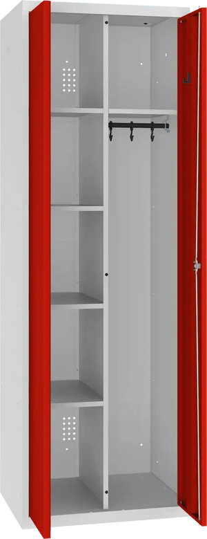 Inventarikapp riputustoruga 1800x600x500 mm – helehall / punane