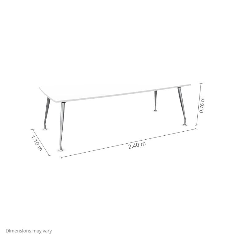 Konverentsilaud Sirium Prestige Chrome, tünnikujuline, 240 cm x 110 cm – valge