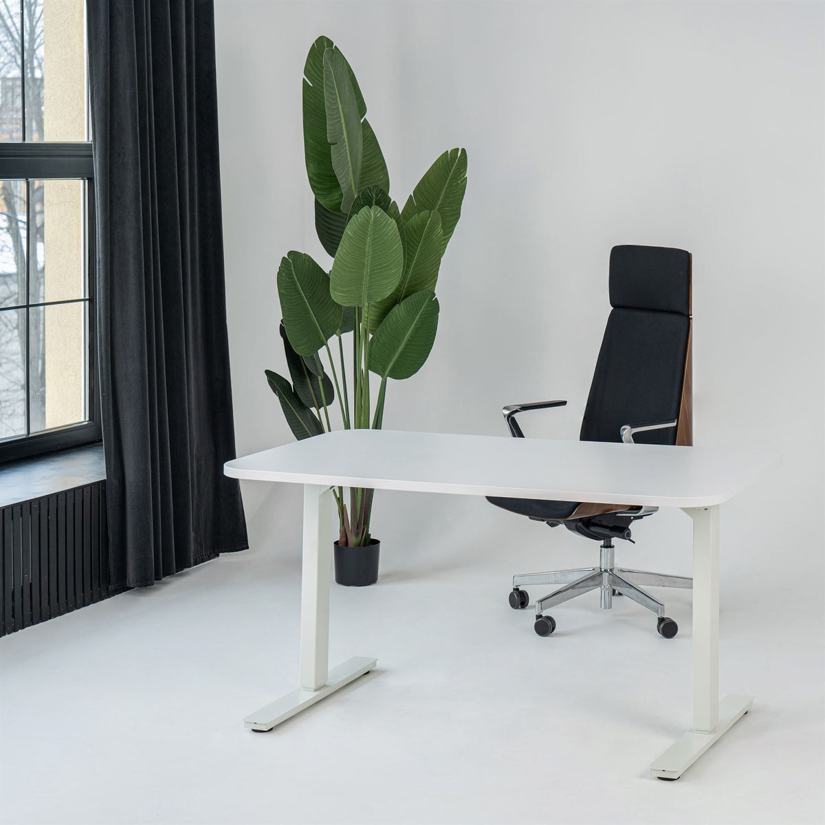 Käsitsi reguleeritava kõrgusega laud Handle Line Flexx, ümardatud nurkadega – 120 x 80 cm / Valge / Valge