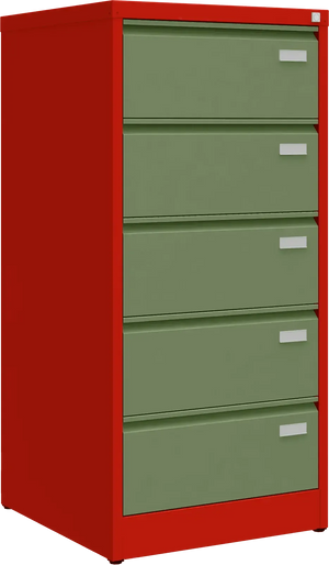 Metallist failikapp Archive, 1292x608x633 mm, B5-formaadile – punane / roheline
