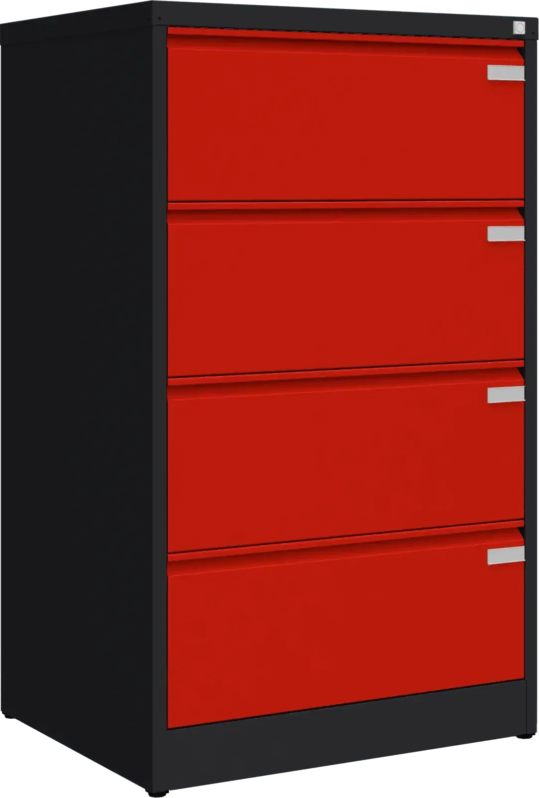 Metallist kartoteegikapp Archive, 1292x775x633 mm, A4-formaadile – must / punane