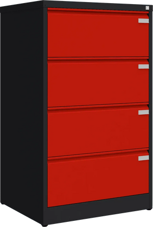 Metallist kartoteegikapp Archive, 1292x775x633 mm, A4-formaadile – must / punane