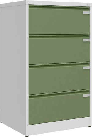 Metallist kartoteegikapp Archive, 1292x775x633 mm, A4-formaadile – helehall / roheline