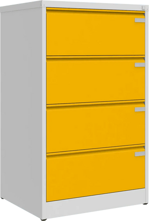 Metallist kartoteegikapp Archive, 1292x775x633 mm, A4-formaadile – helehall / kollane