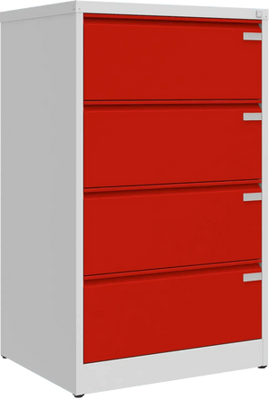 Metallist kartoteegikapp Archive, 1292x775x633 mm, A4-formaadile – helehall / punane