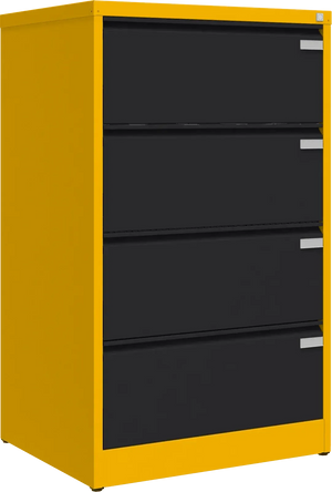 Metallist kartoteegikapp Archive, 1292x775x633 mm, A4-formaadile – kollane / must
