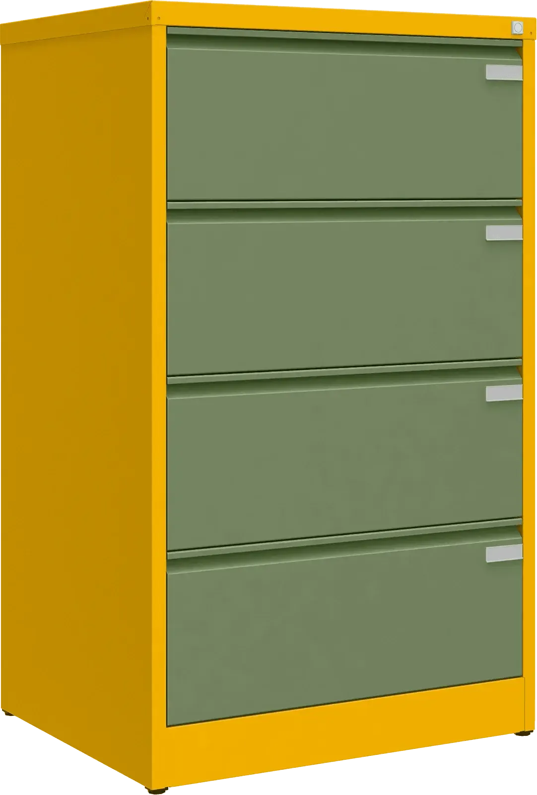 Metallist kartoteegikapp Archive, 1292x775x633 mm, A4-formaadile – kollane / roheline