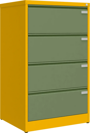 Metallist kartoteegikapp Archive, 1292x775x633 mm, A4-formaadile – kollane / roheline