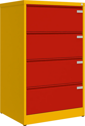 Metallist kartoteegikapp Archive, 1292x775x633 mm, A4-formaadile – kollane / punane