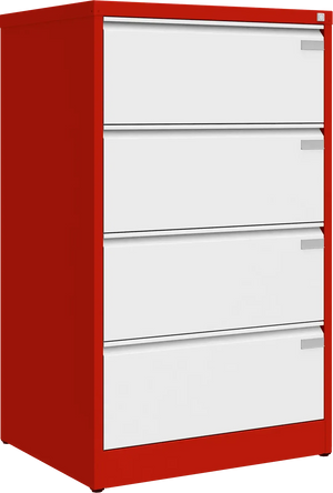 Metallist kartoteegikapp Archive, 1292x775x633 mm, A4-formaadile – punane / valge